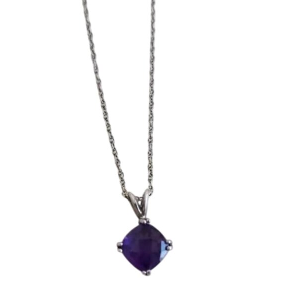 Zales Amethyst Solitaire Pendant Necklace 925 Silver Chain + Purple Stud Earring - Picture 2 of 8